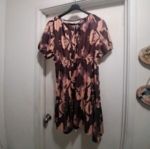 Tie-dyed Ruffle Midi Short-Sleeves  Dress-Size Large